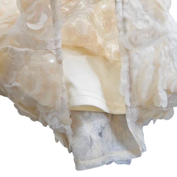 Nwt Fanco Off Shoulder Creme Lace Mesh Sequin Short Sleeve Square Neck  Dress - Picture 14 of 17